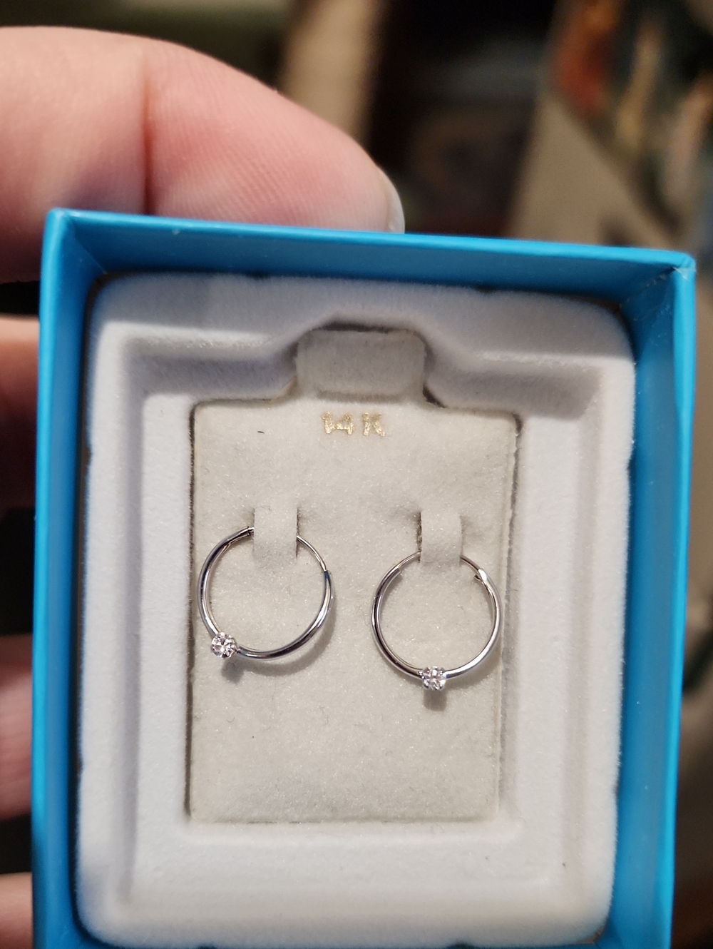 Classic 14K White Gold Hoop Earrings with CZ Accent - NIB NEVER WORN